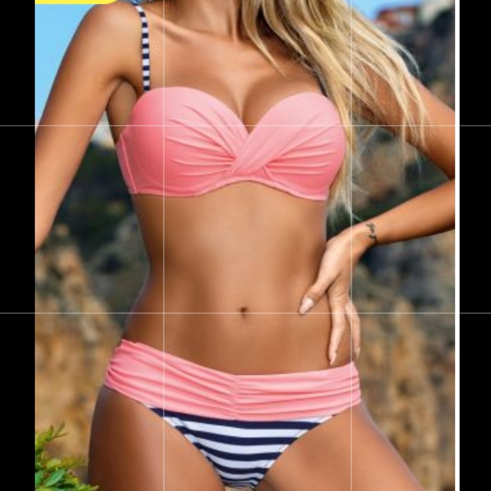 Super cute bikini pink with navy & blue stripes